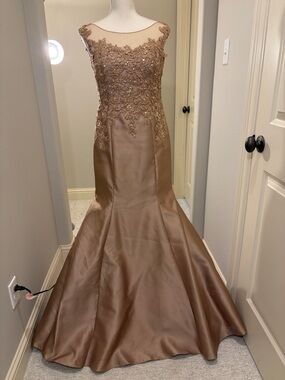 Embellished Satin Gold Mermaid MOB/Formal Dress